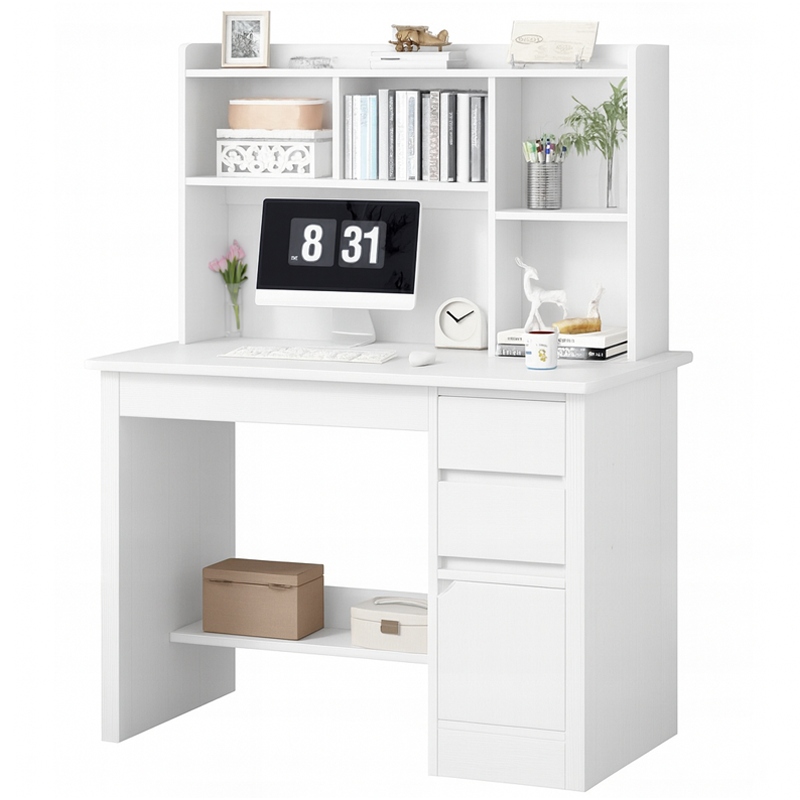 Pro Mládež Počítačový Stůl Loft Bílý S Regálem A Policemi, Zásuvky