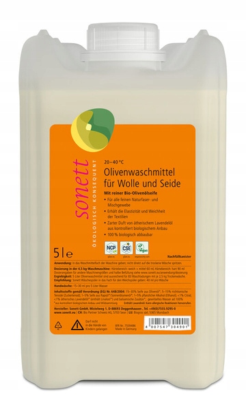 Sonett Tekutý prací prostředek na vlnu a hedvábí s bio olivovým mýdlem 5 l