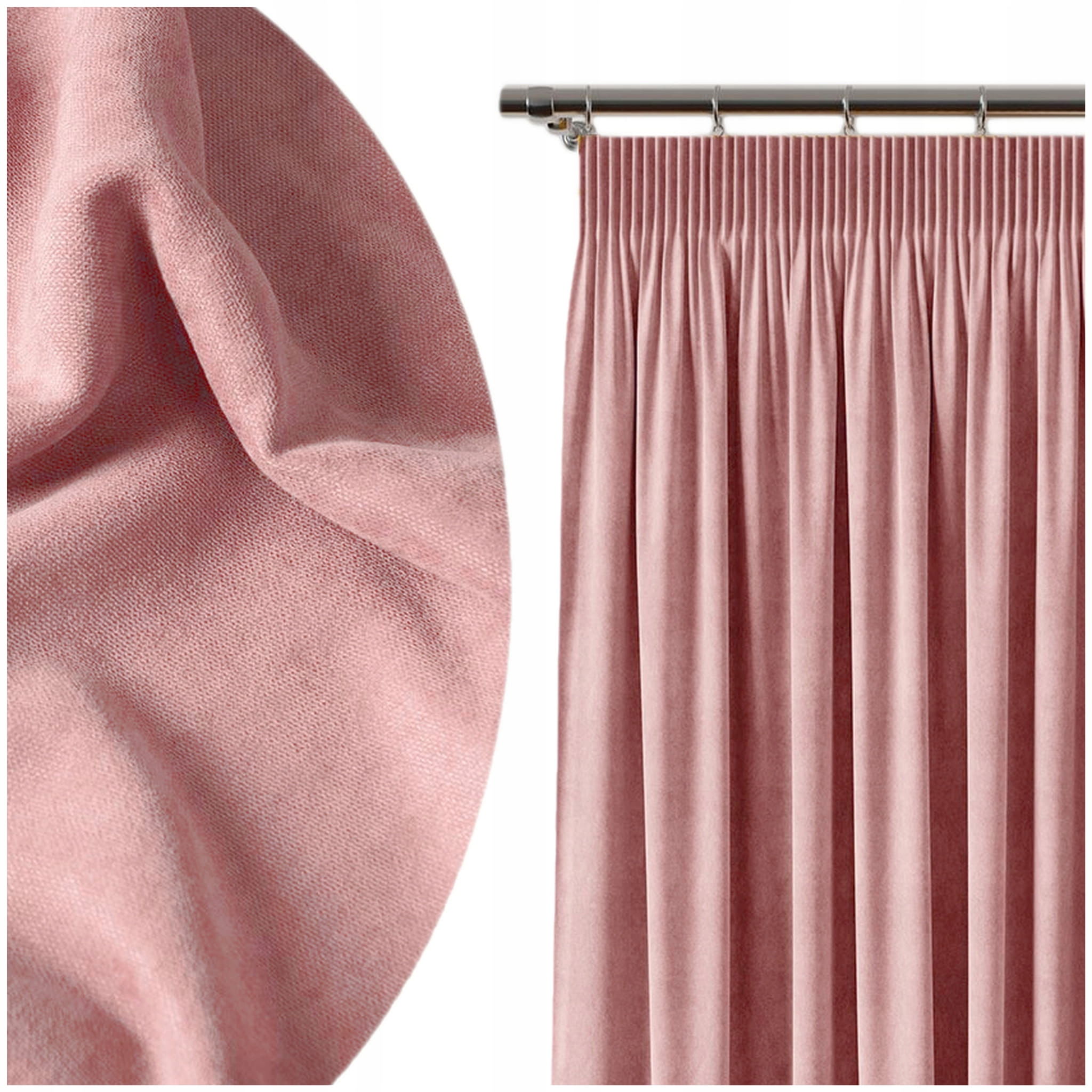 Široká sametová Závěs 280x250 světle růžové záclony na pásce 10884