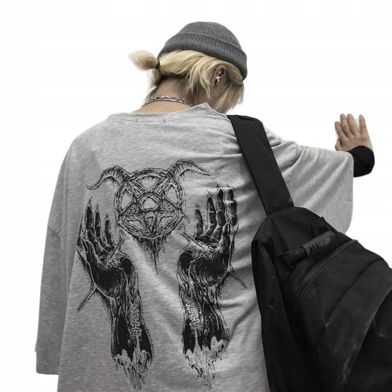 Tričko Oversize Devil a Pentagram – streetwear v temném stylu – XL