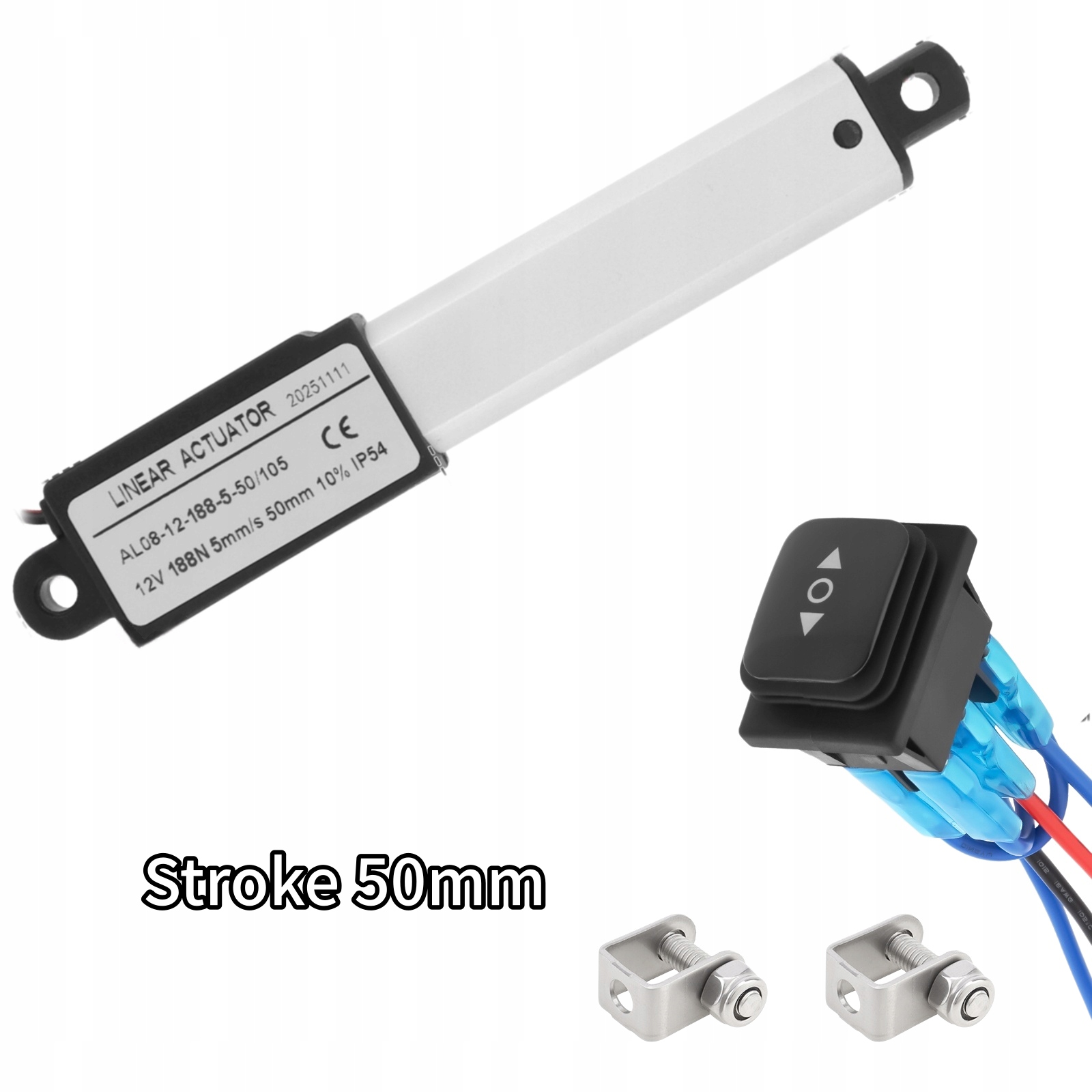 Siłownik Liniowy 12V, Skok 50mm, Prędkość 5mm/s, Siła 188N Do Szafek/Szuflad/Automatyki