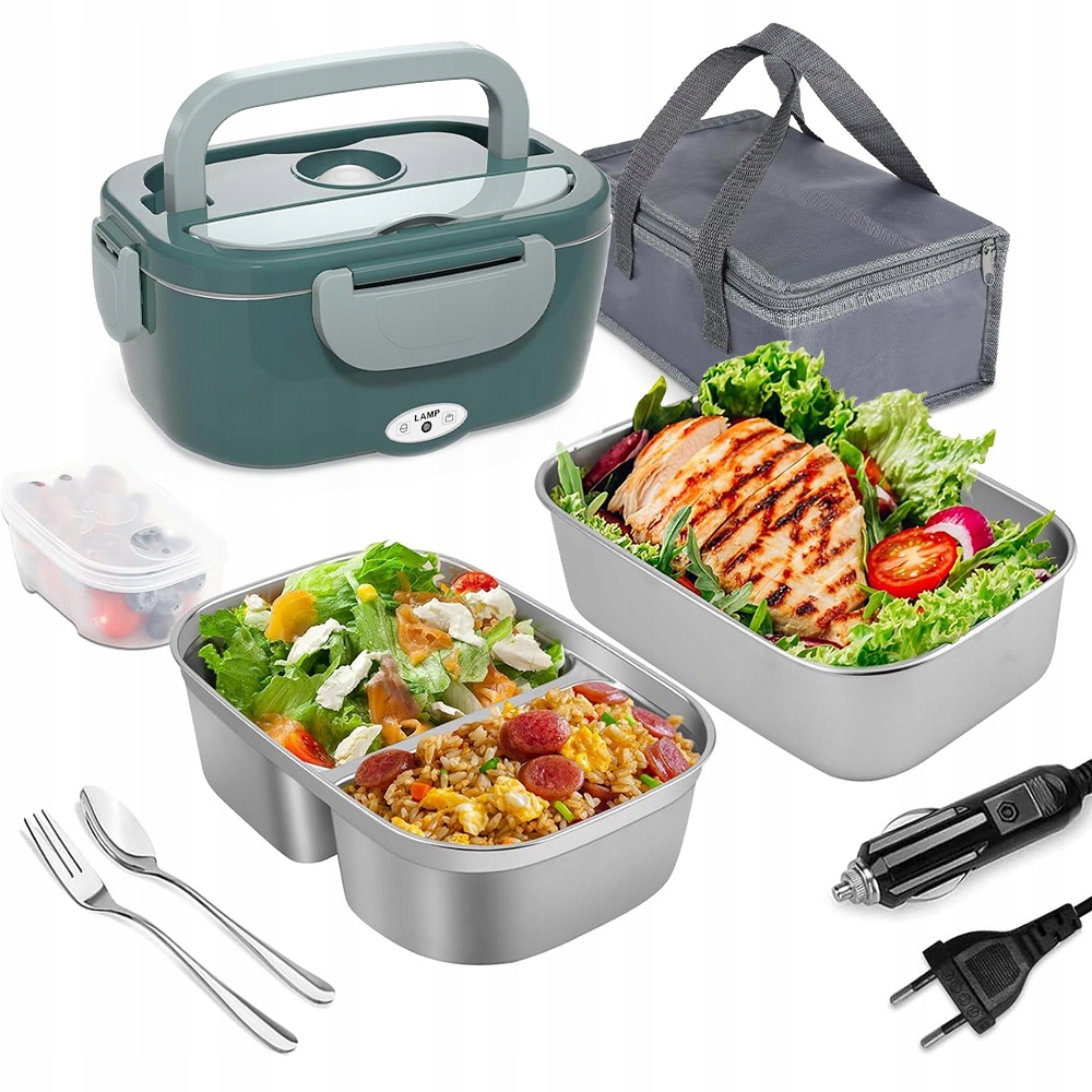 4W1 Elektryczny Lunch Box Termos Samochodowy 1,5 L Ciemnozielony