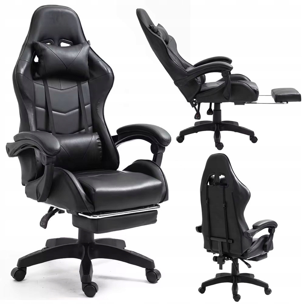 Herní křeslo Lean Otočné kancelářské křeslo s podnožkou Polštáře Černá Lean