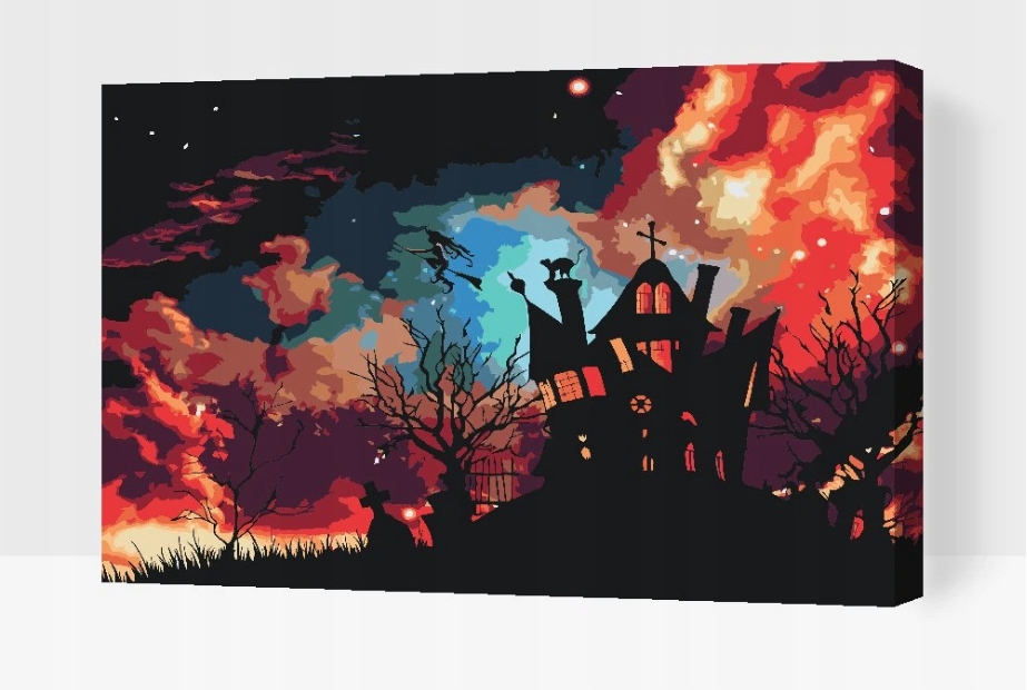 Malování Podle Čísel Halloween Dům strachů Les Noc Čarodějnice 40x60 cm