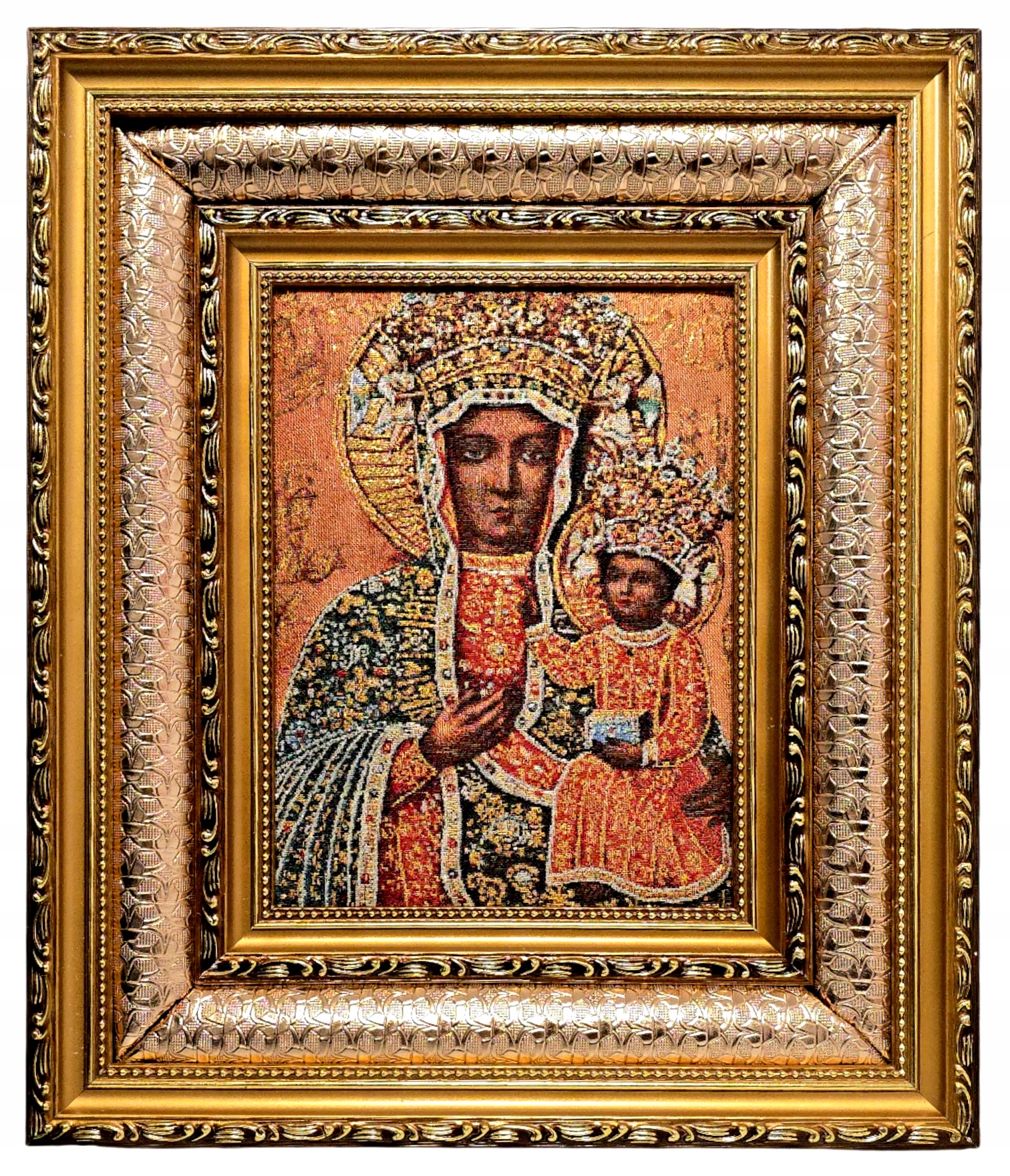 Vyšívaný obraz Panna Maria Čenstochovská – Dvojitý rám W38/S32 cm 2025D8