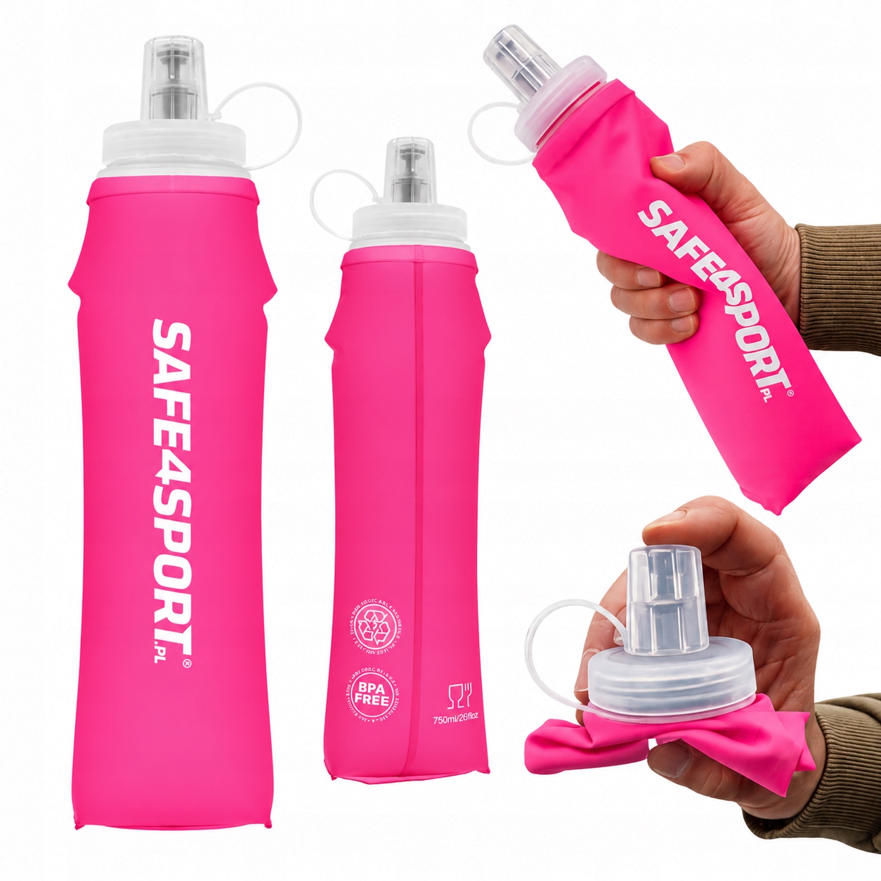 Soft Flask Miękki Bidon z Tpu Składana Butelka Na Wodę duża 750 ml różowa