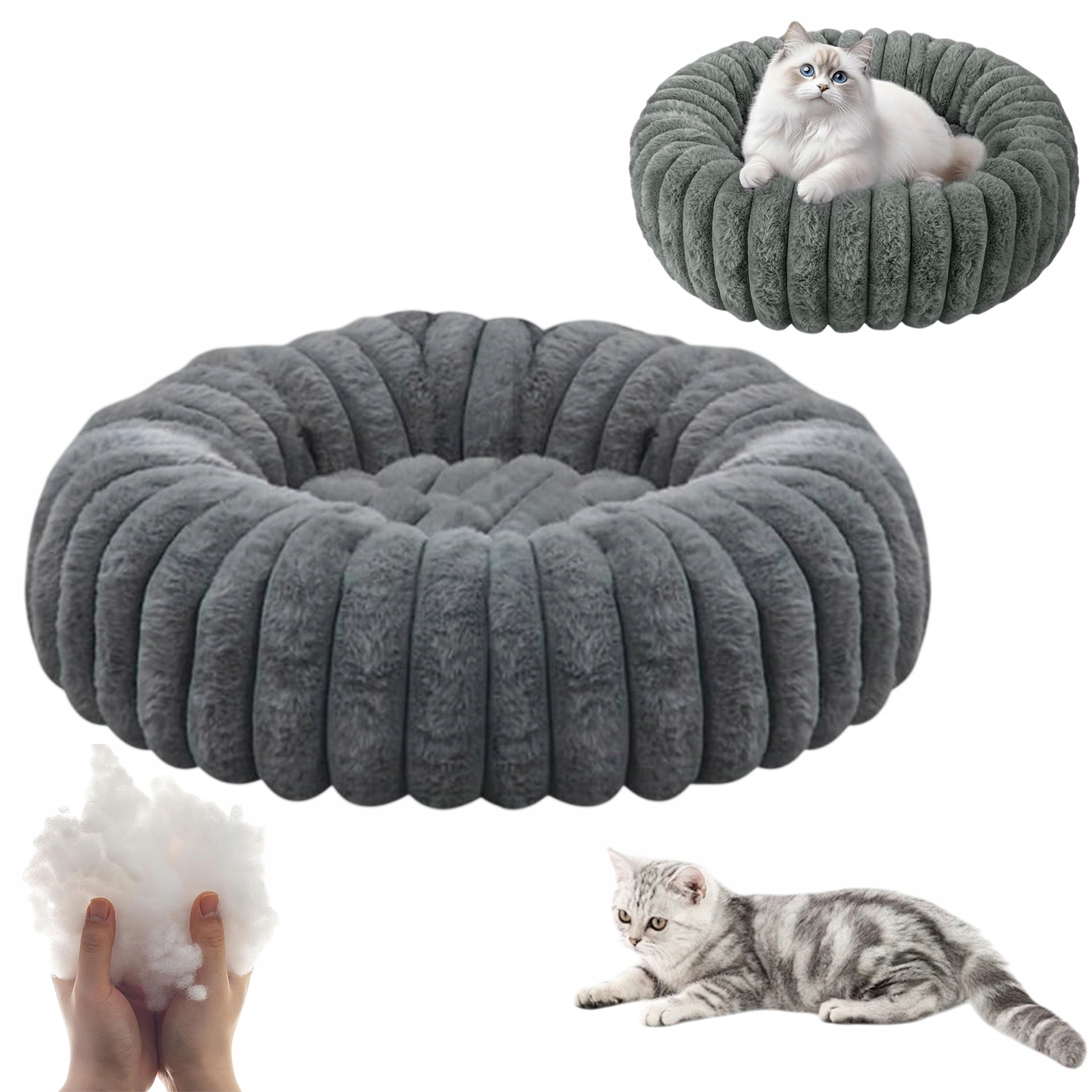Levně Plyšové Kulaté Pelíšek Pro Kočky 50 CM Do Domácího Pokoje, Šedé