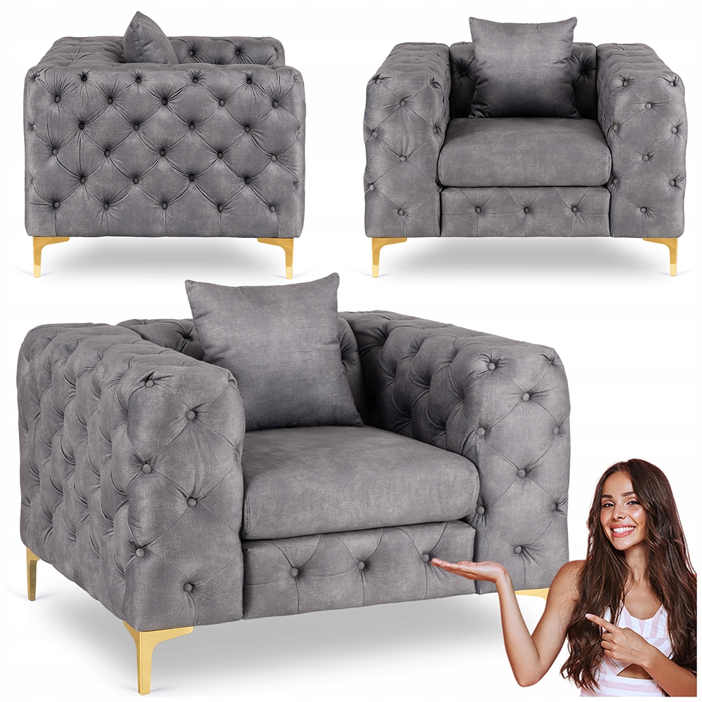 Sedací souprava Glamour do obývacího pokoje, pohodlná, šedá, velurová, Sorrento 1S