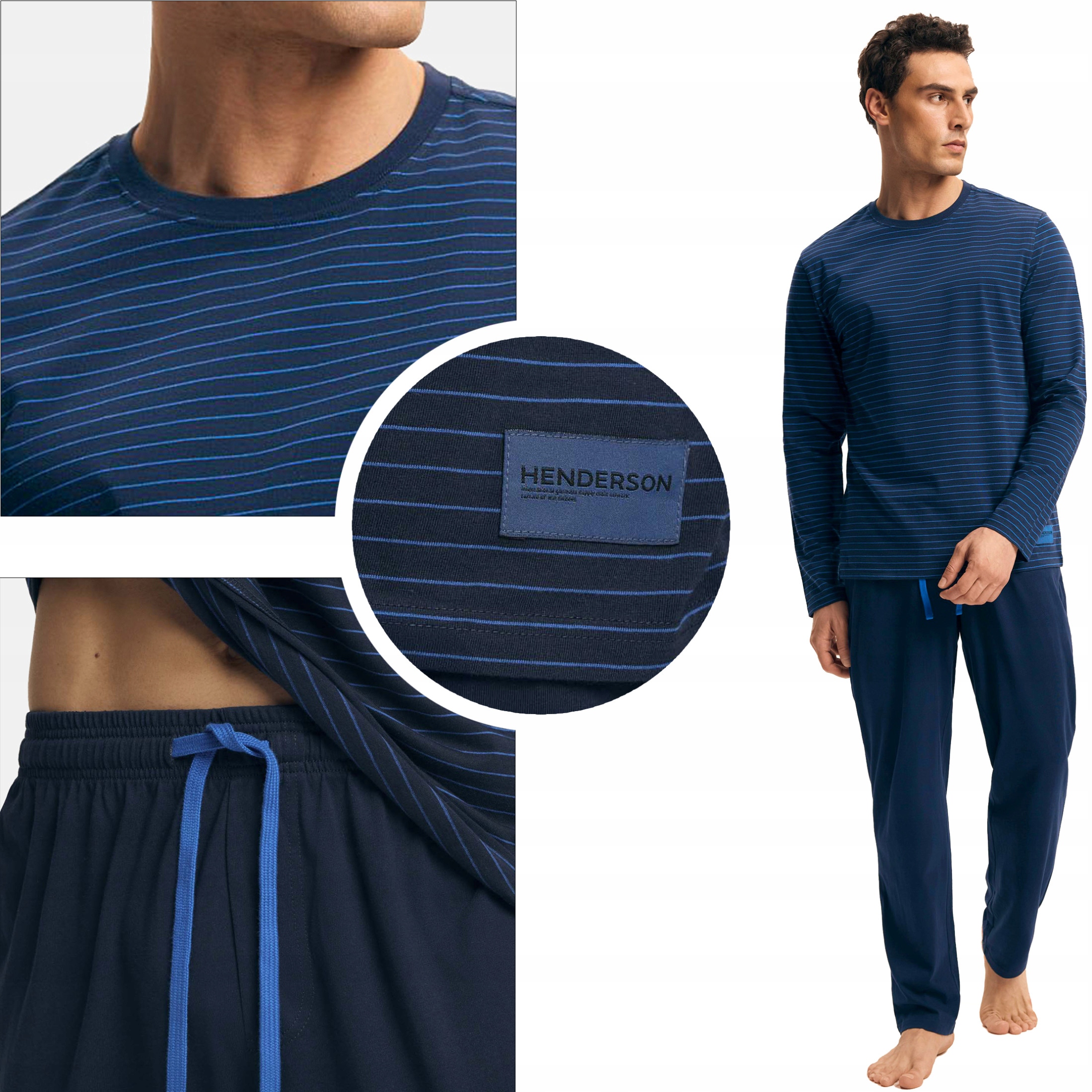Henderson pánské pyžamo s dlouhým zavazováním jz25 Premium pruhované, tmavě modré, velikost XL