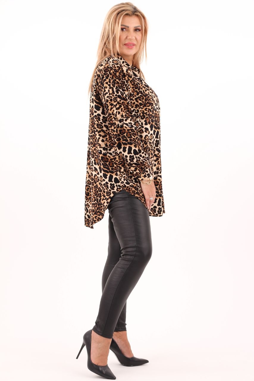 KOSZULA DAMSKA W PANTERKĘ DUŻE ROZMIARY ELEGANCKA OVERISZE ZWIEWNA LEKKA Rozmiar 50
