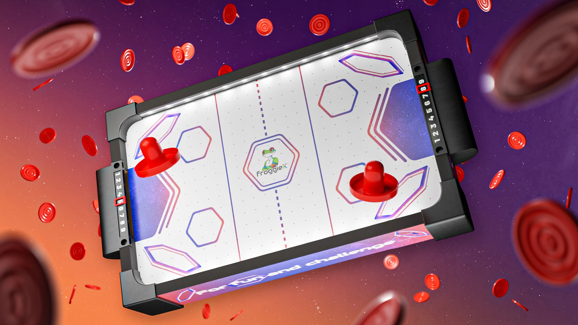 MINI CYMBERGAJ AIR HOCKEY STÓŁ DO GRY OŚWIETLENIE LED + BATERIE 10 szt Marka inna