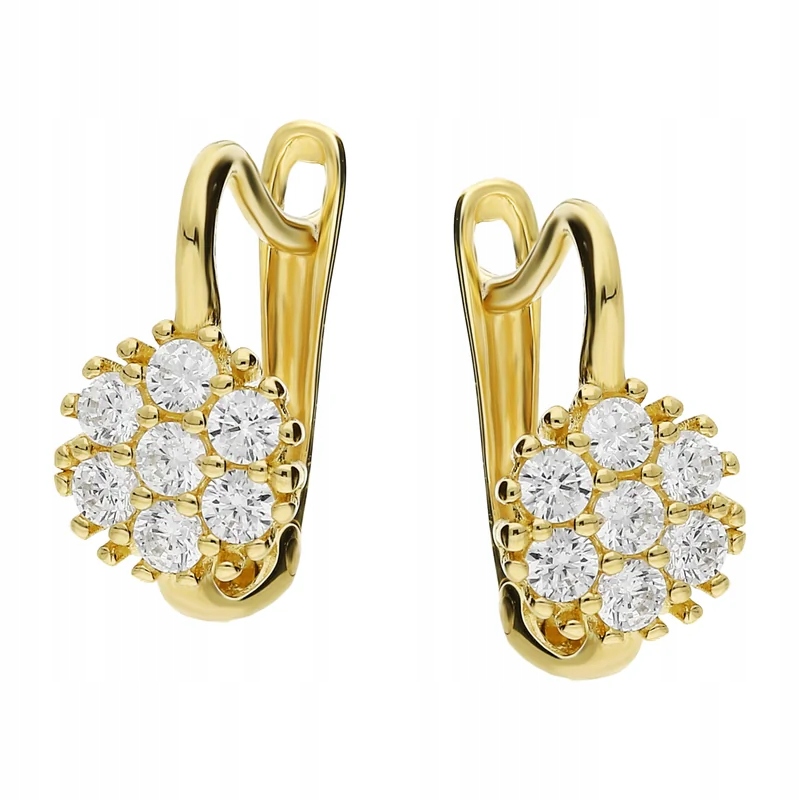 Dámské zlaté náušnice 585, módní květiny s kubickými zirkony, jako dárek 1,09 g