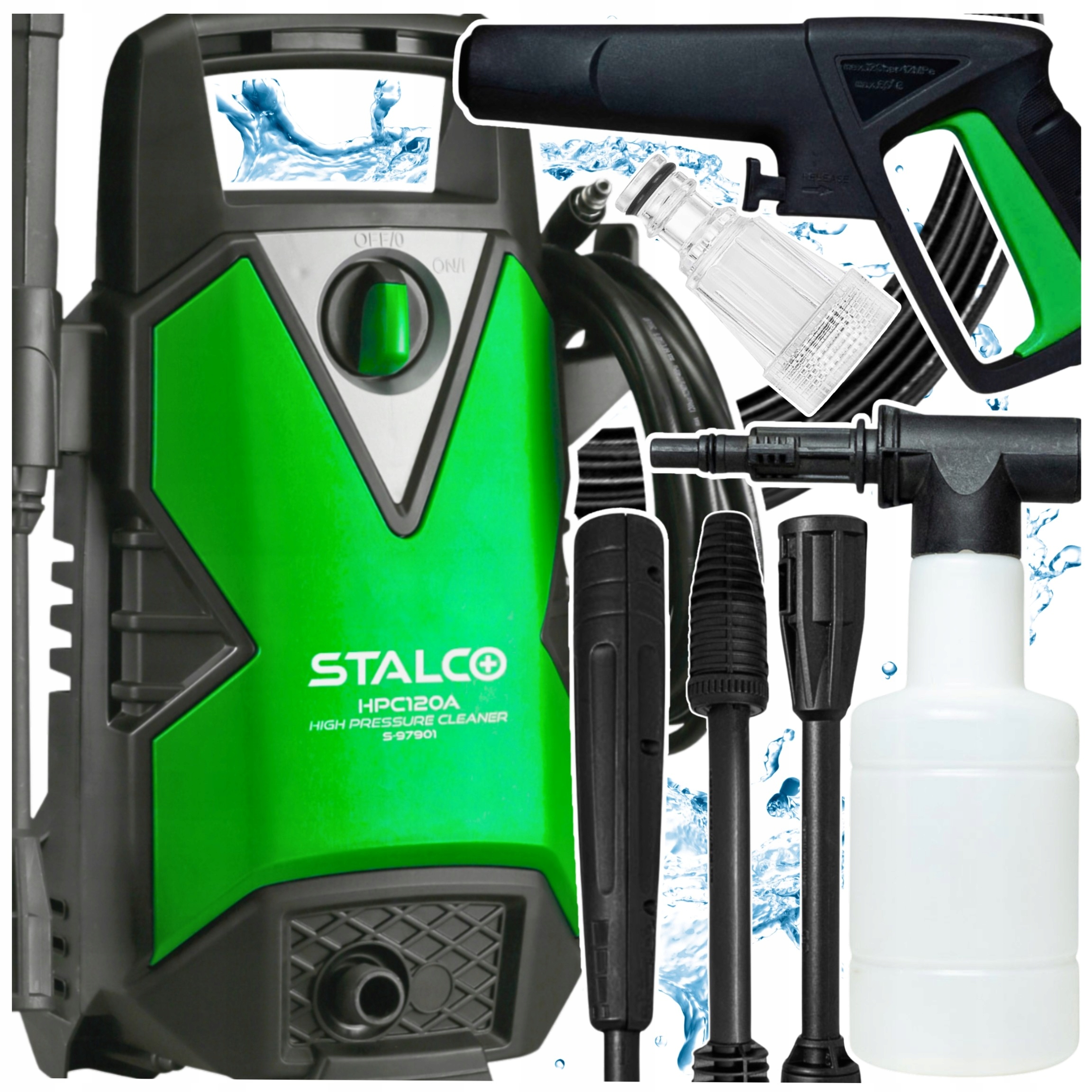 Myjka Ciśnieniowa Zestaw Mocna Pompa Aluminiowa Samossąca Pianownica 1500W