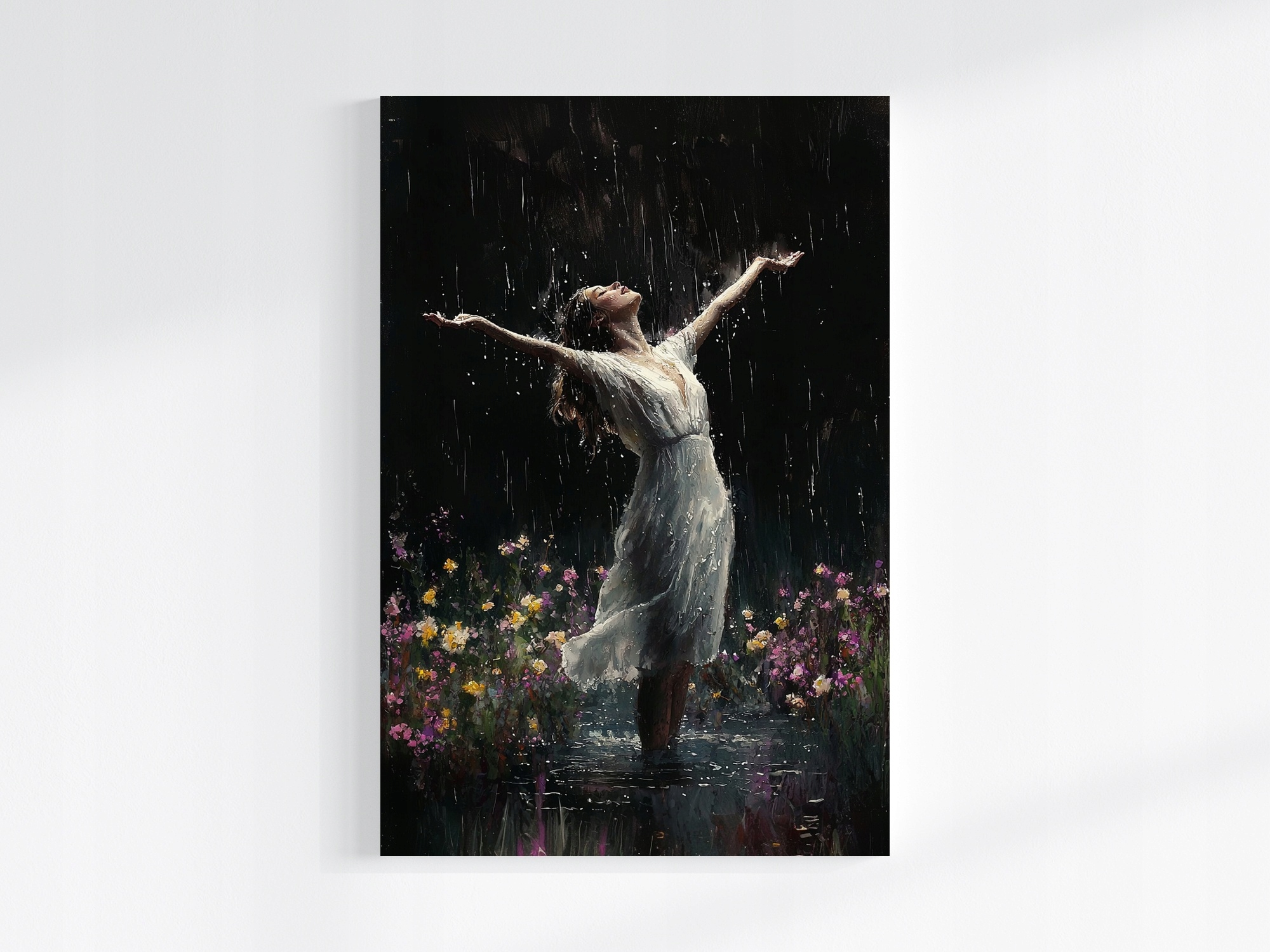 Obraz Na Plátně Canvas Zahrada Květiny Déšť Žena Tanec Radost 80x120