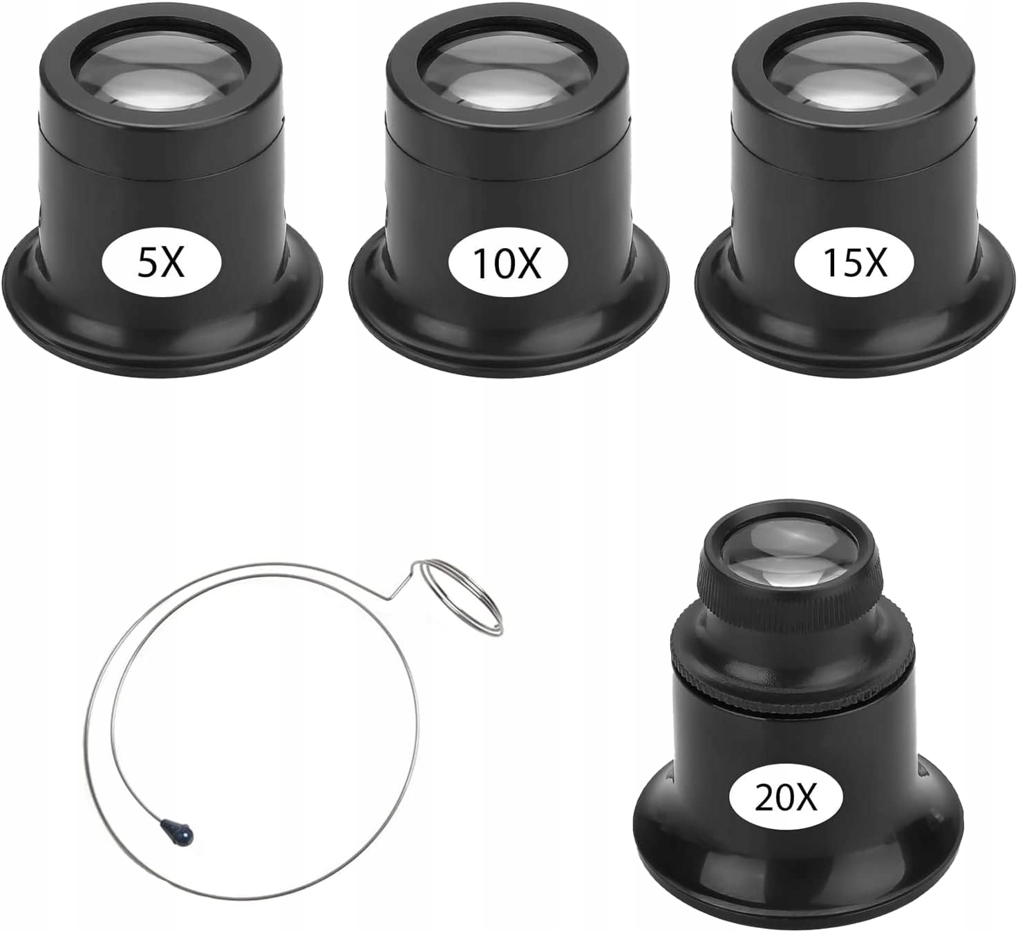 Sada 4 Hodinářských Lupových Zvětšovacích Hodin 5/10/15/20x