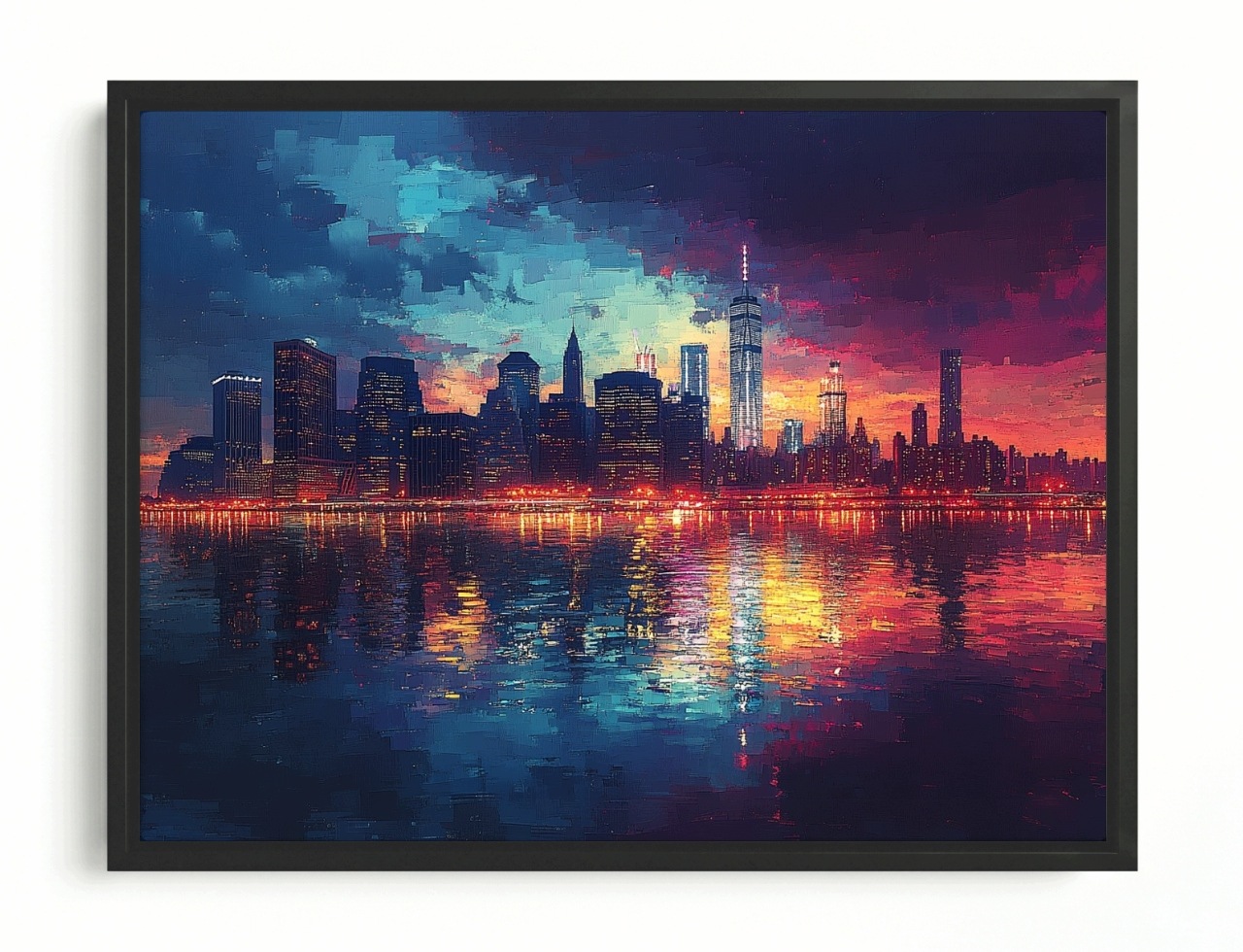 Obraz Rám American Box Město Panorama Manhattan New York Večer 80x60