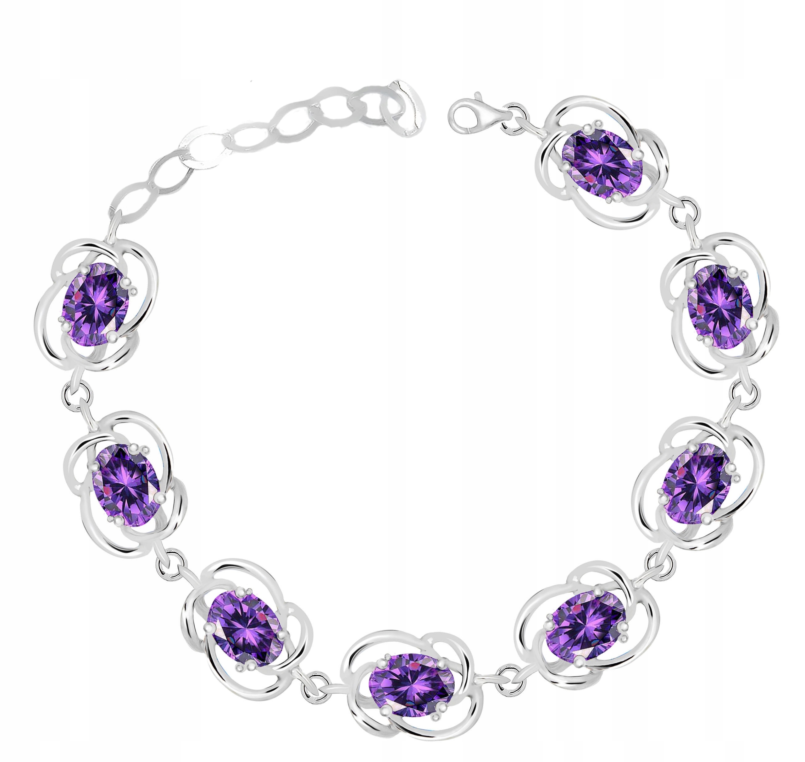 

Srebrna Bransoletka Z Fioletowymi Cyrkoniami 925!