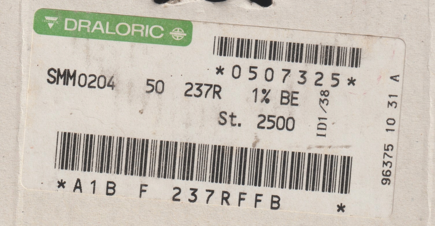 [100szt] 237R 1% 50ppm rezystor Smd minimelf SMM0204 Draloric low noise