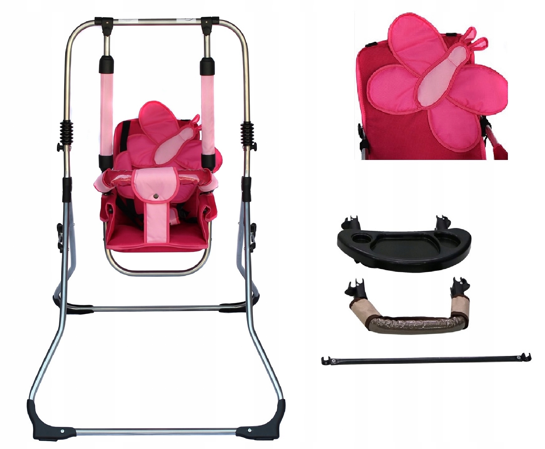 Huśtawka składana wolnostojąca 4w1 dla dziecka+krzesełko+tacka bujaczek