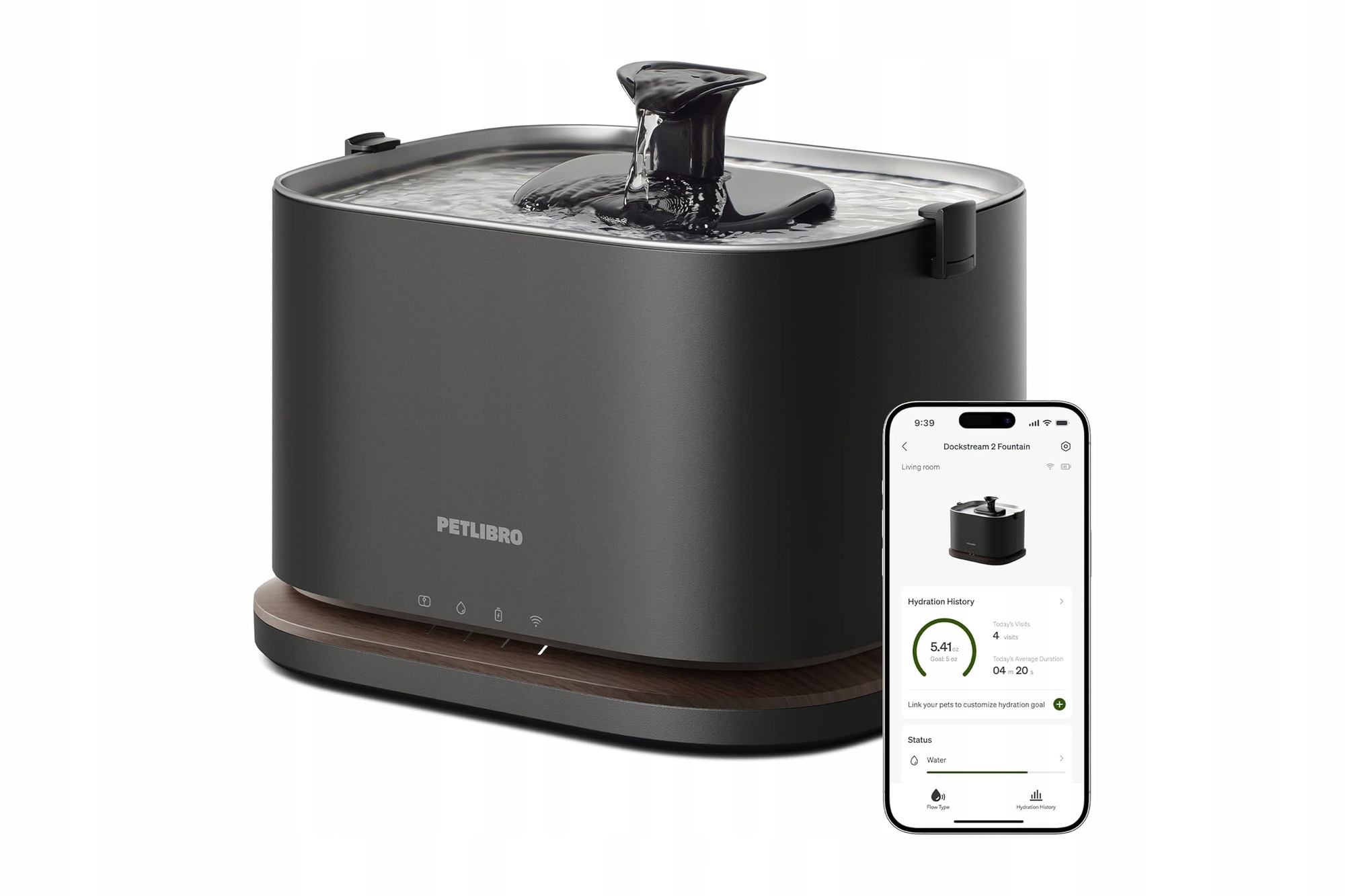 Levně Fontána pro kočky Petlibro Dockstream 2 App 3L WiFi 5GHz Ocelová baterie