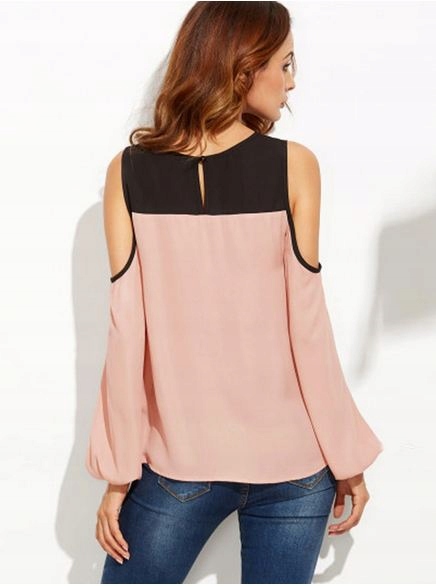 MODNA BLUZKA ODKRYTE RAMIONA BLOG róż 38m 24h Wzór dominujący bez wzoru