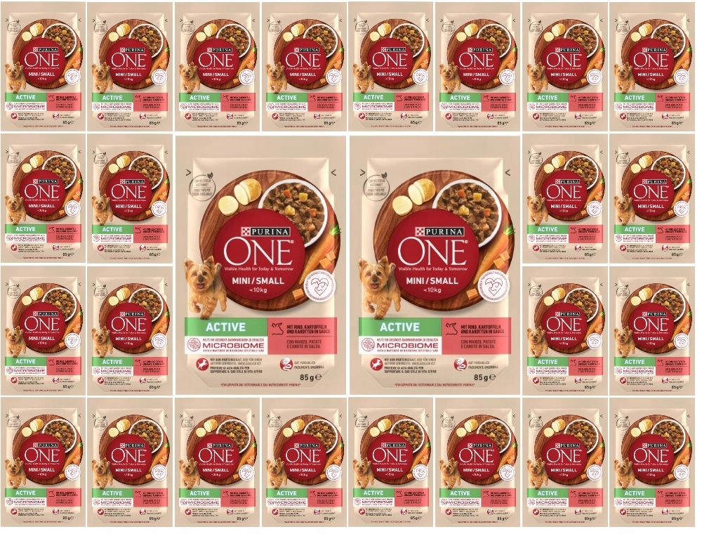 Levně Purina One mini Active vlhké krmivo pro psy hovězí zelenina v omáčce 26x85 g
