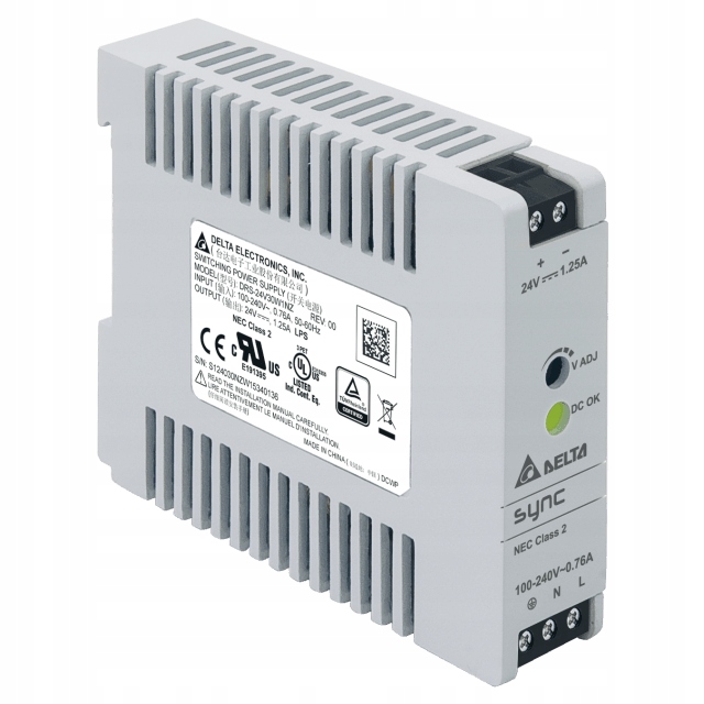 DRS-24V30W1NZ: DRS-24V30W1NZ: Din napájecí zdroj 24V/1.25A, Sync, plastové pouzdro