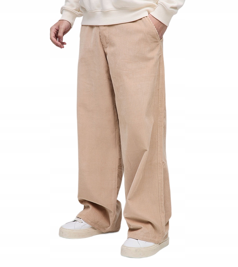 Boohooman Široké Béžové Manšestrové Kalhoty Casual L Z3A