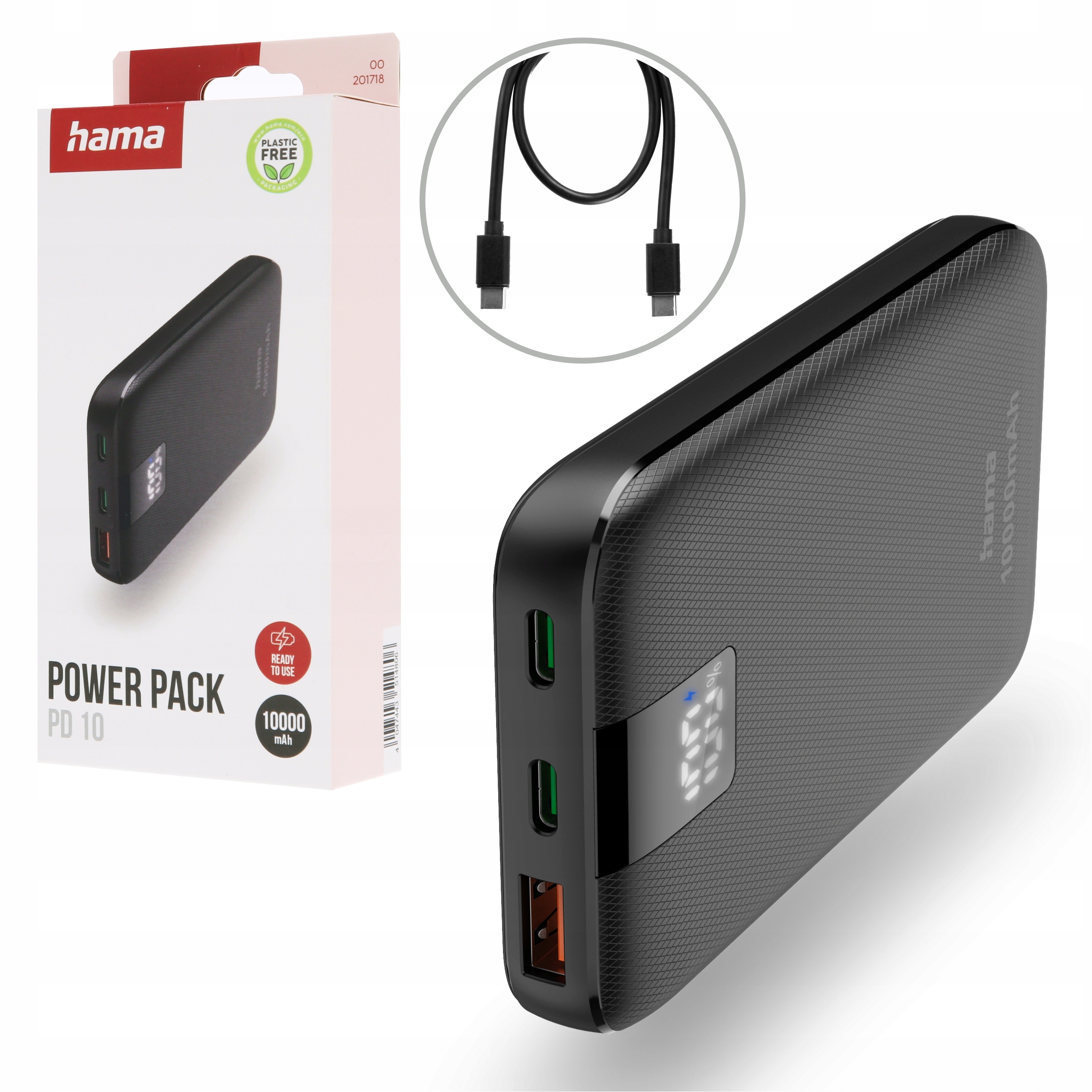 Powerbank 10000 mAh Hama Pd 10 Power pack 2x Usb-c 1x Usb-a Power Delivery