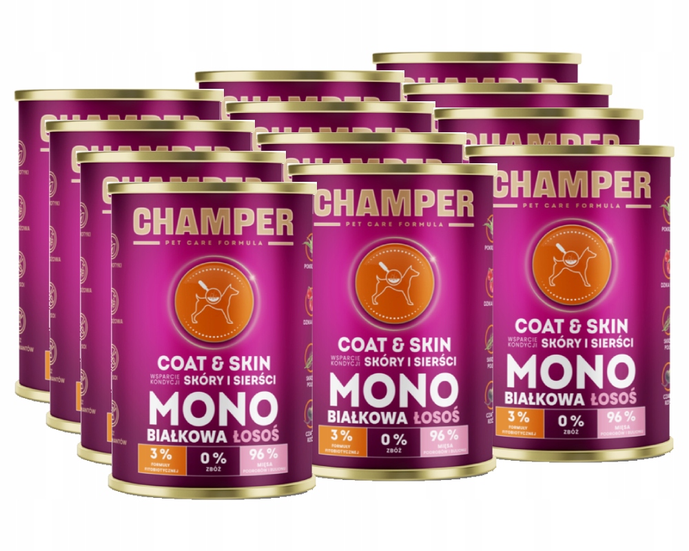 Levně Champer Coat&Skin s lososem Vlhké Krmivo pro psy 12x400 g