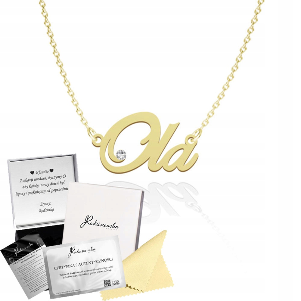Zlatý náhrdelník s jménem Ola Řetízek Narozeniny Stříbro 925 Dedikace