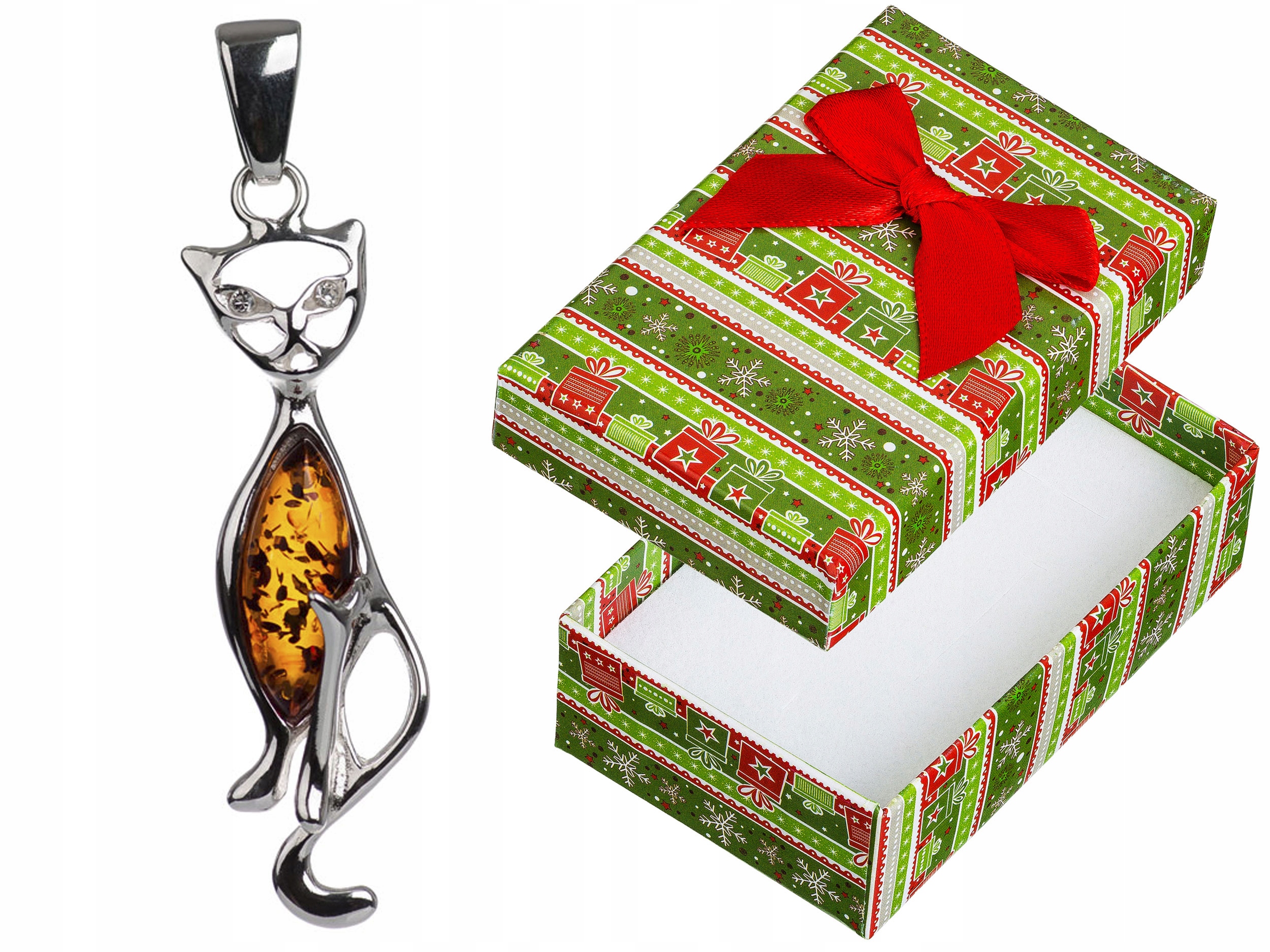 Stříbrný přívěsek Kočička s jantarem a zirkony Oxidovaný Přívěsek Kočka 925