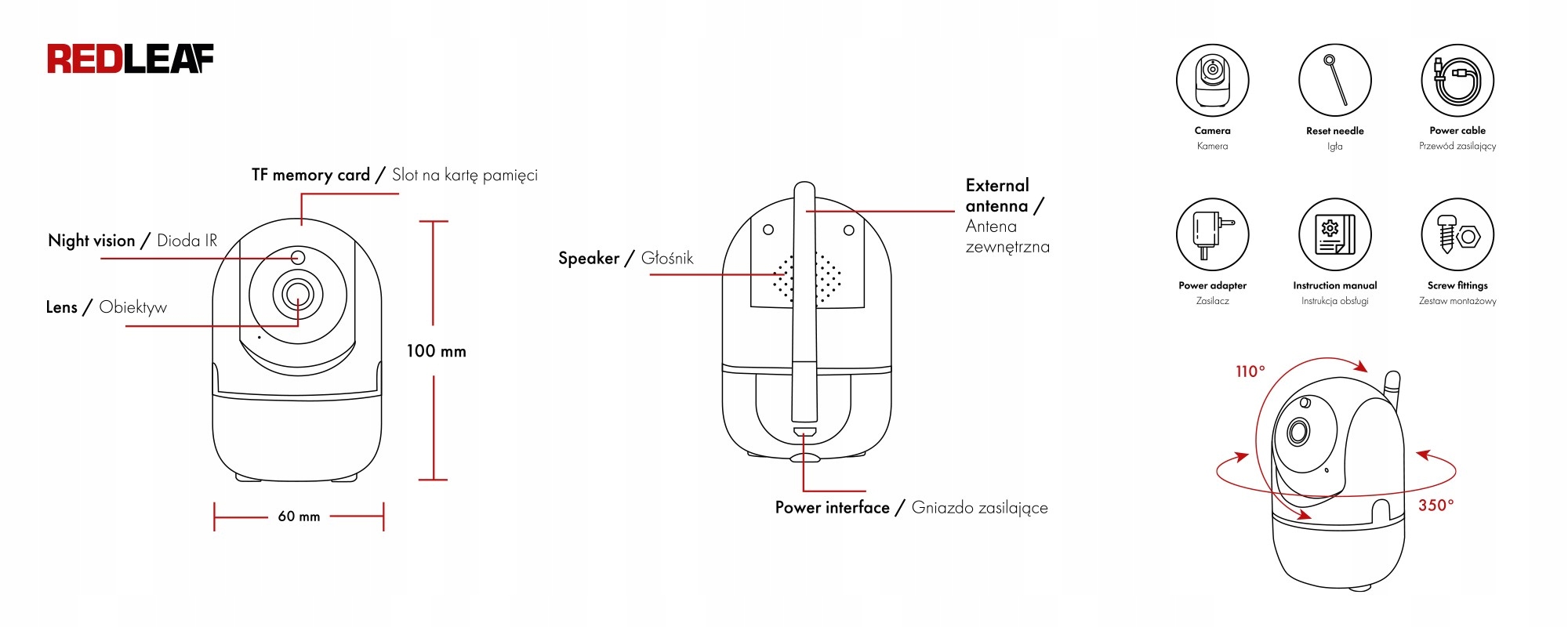 Kamera WiFi do monitoringu domu Redleaf IP Home Ca Liczba diod podczerwieni 10