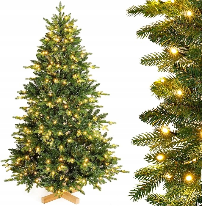 Umelý Vianočný Stromček S Dreveným Stojanom Yorbay 210 CM Led