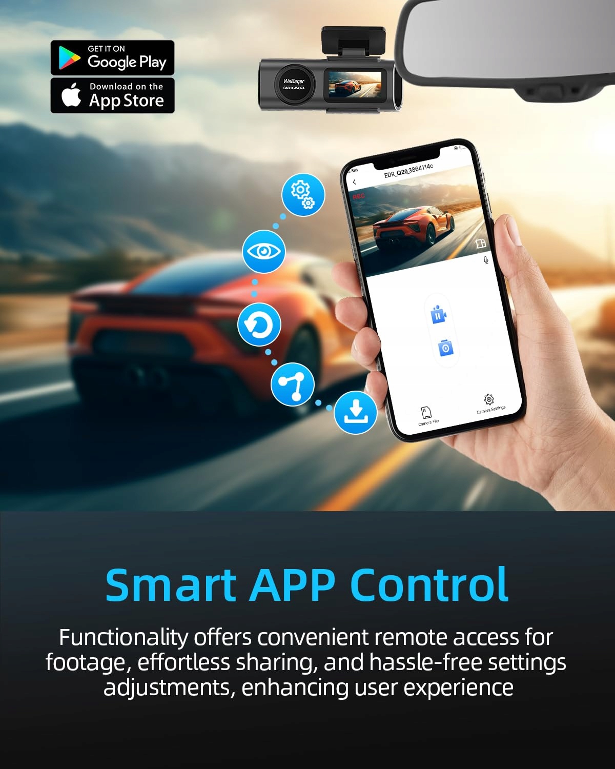 VORNE HINTEN Kamera Samochodowa 4K 1080P WiFi 64GB Karta SD WDR G Sensor — miniatura 2