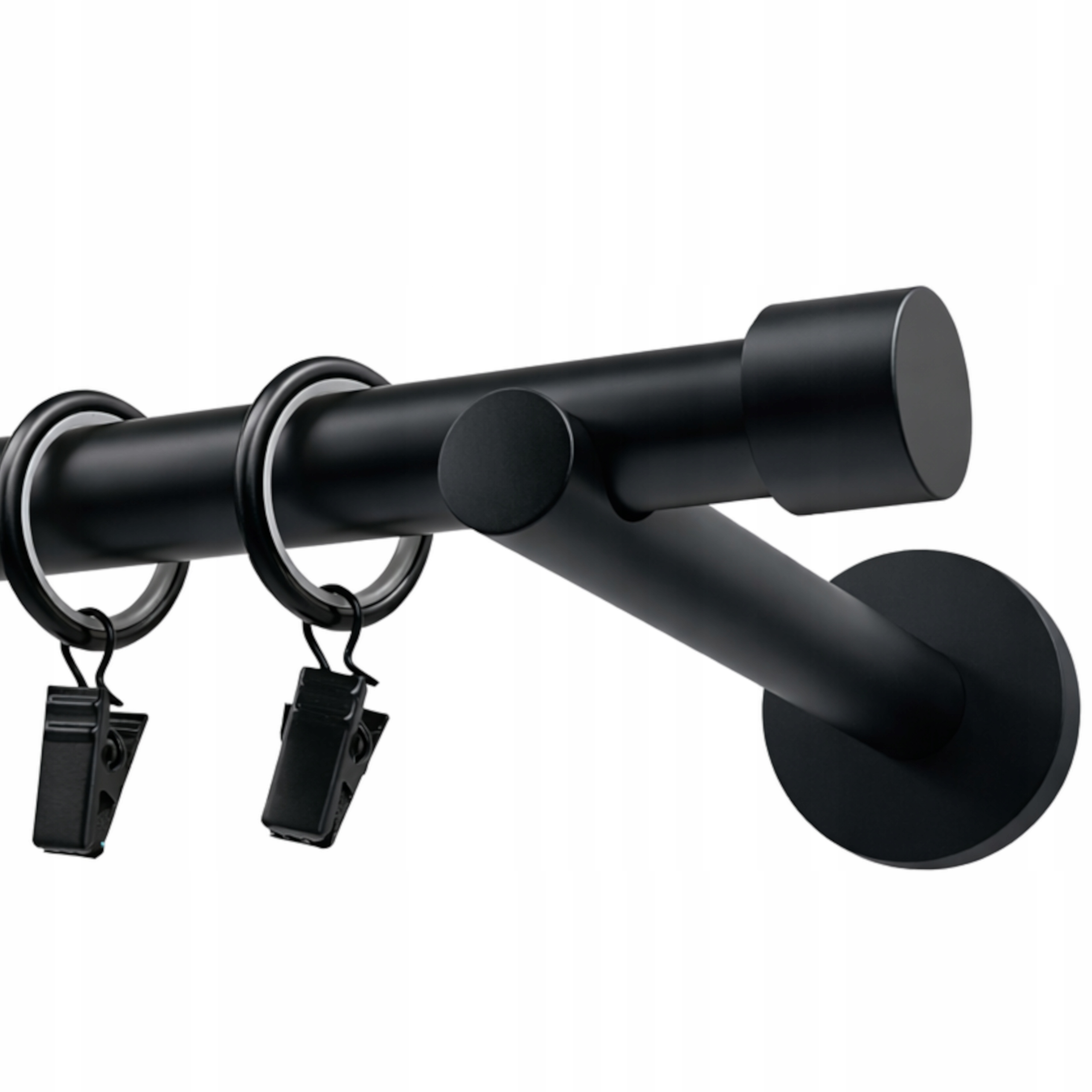 Jednoduchá Garnýž Kovový 360 cm Záclonové Tyče Tichá Kolečka 19 mm Černá Matná