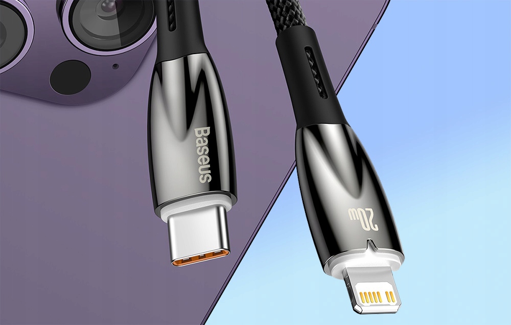 BASEUS MOCNY KABEL PRZEWÓD USB-C DO LIGHTNING IPHONE PD 20W W OPLOCIE 2M Konstrukcja oplot