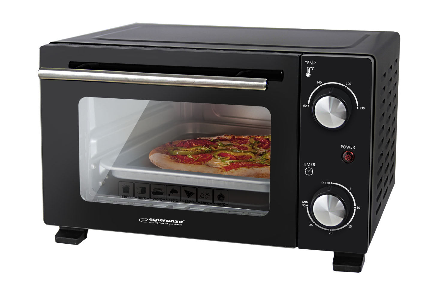 Mini Pekárna Na Pizzu Elektrická Pec Trouba Toustovač Calzone Černá 10L 800W