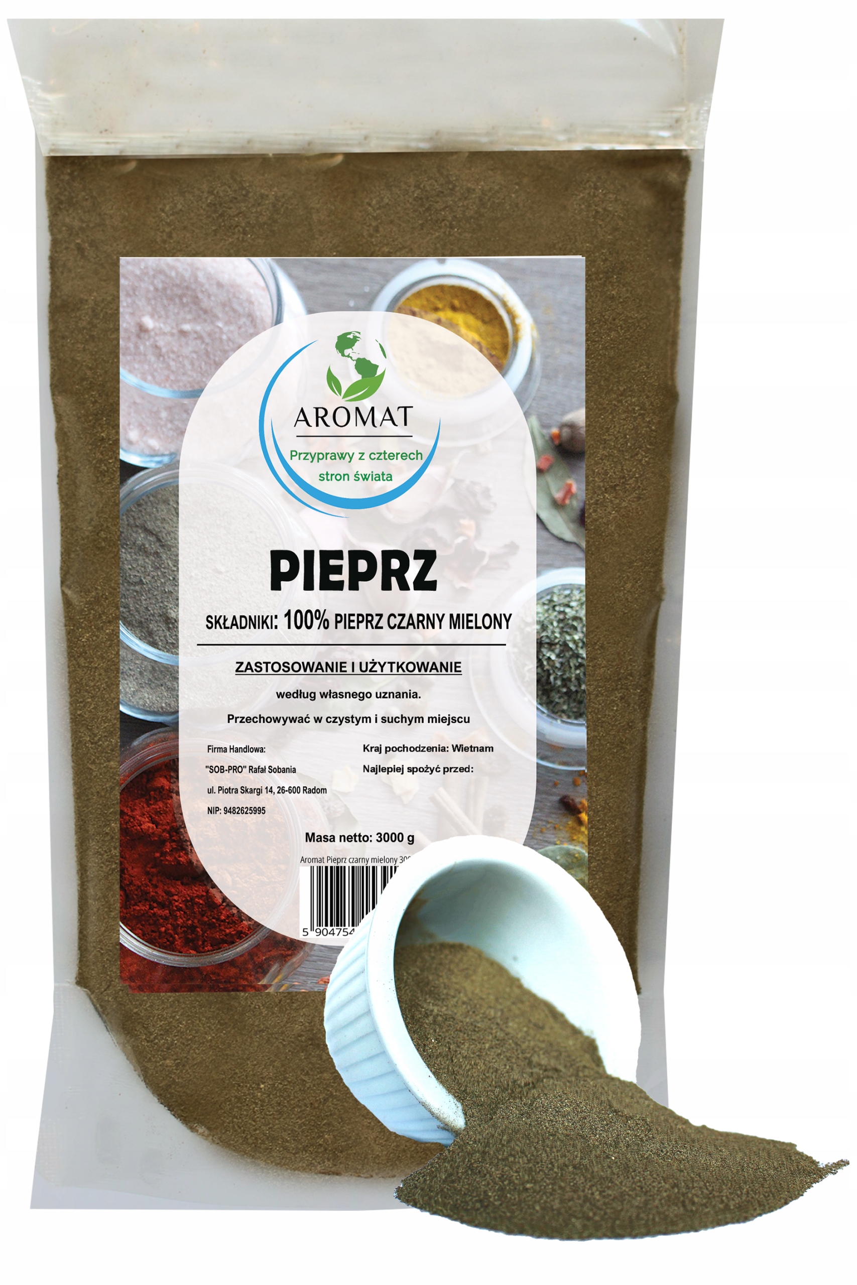 Pepř černý mletý 3000 g Přírodní 3 kg Aromat