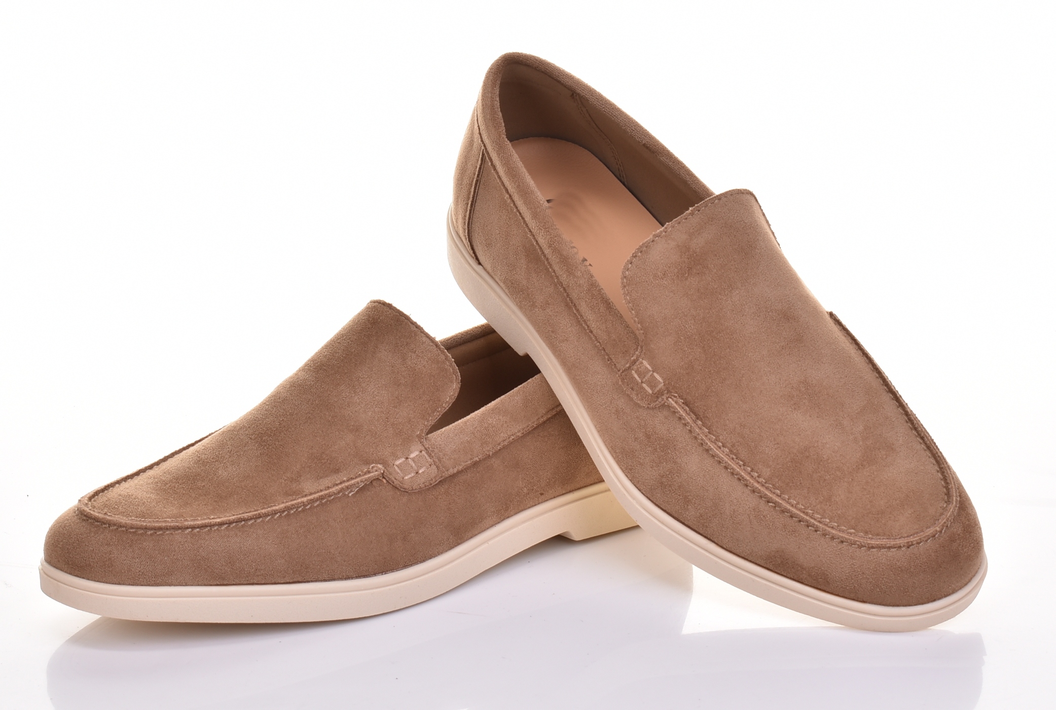 Męskie Mokasyny Wsuwane Zamszowe Beżowe Casual