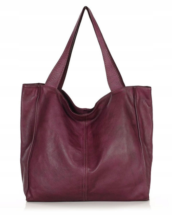 Duża klasyczna Torebka skórzana skóra old 100% bordowa