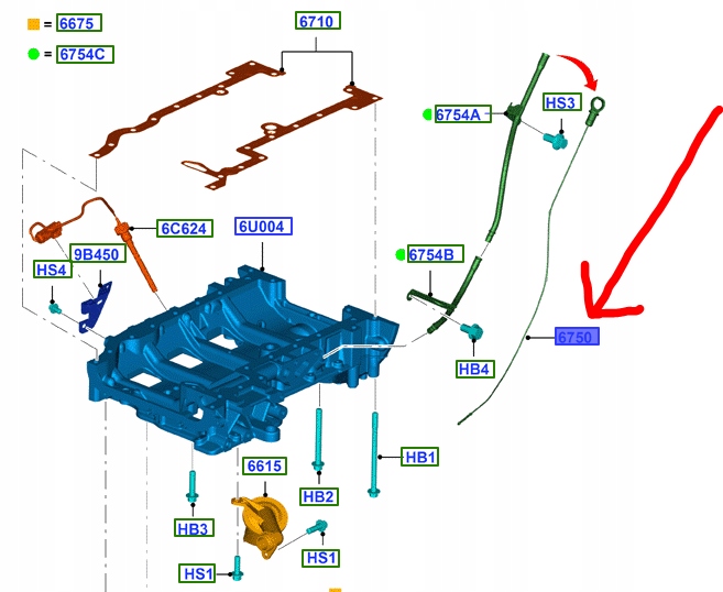 BK2Q-6750-AC - МАСЛЯНЫЙ ЩУП ДЛЯ FORD TRANSIT/CUSTOM 2.2 TDCI