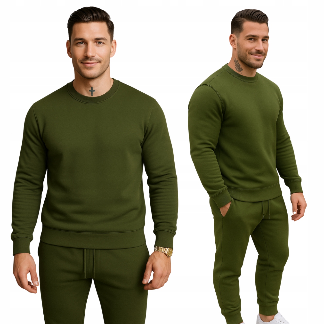 Komplet Dres Męski Kolor Khaki Zielony, Spodnie I Bluza Bez Kaptura XXL