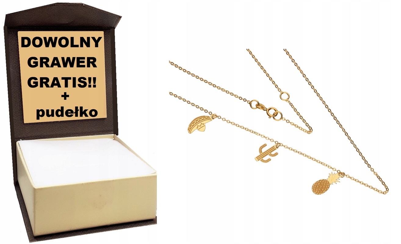 

Złoty Naszyjnik 333 ananas kaktus kapelusz Grawer