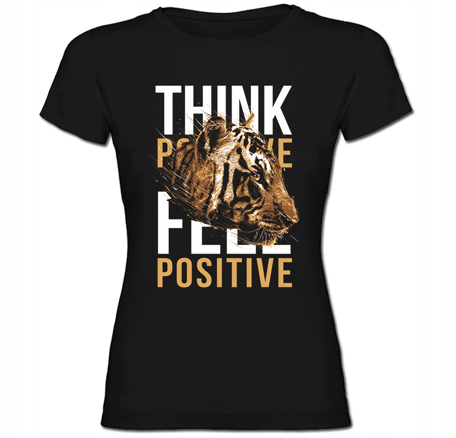 

Koszulka Optymistki Tshirt Tygrys Think Positive 2
