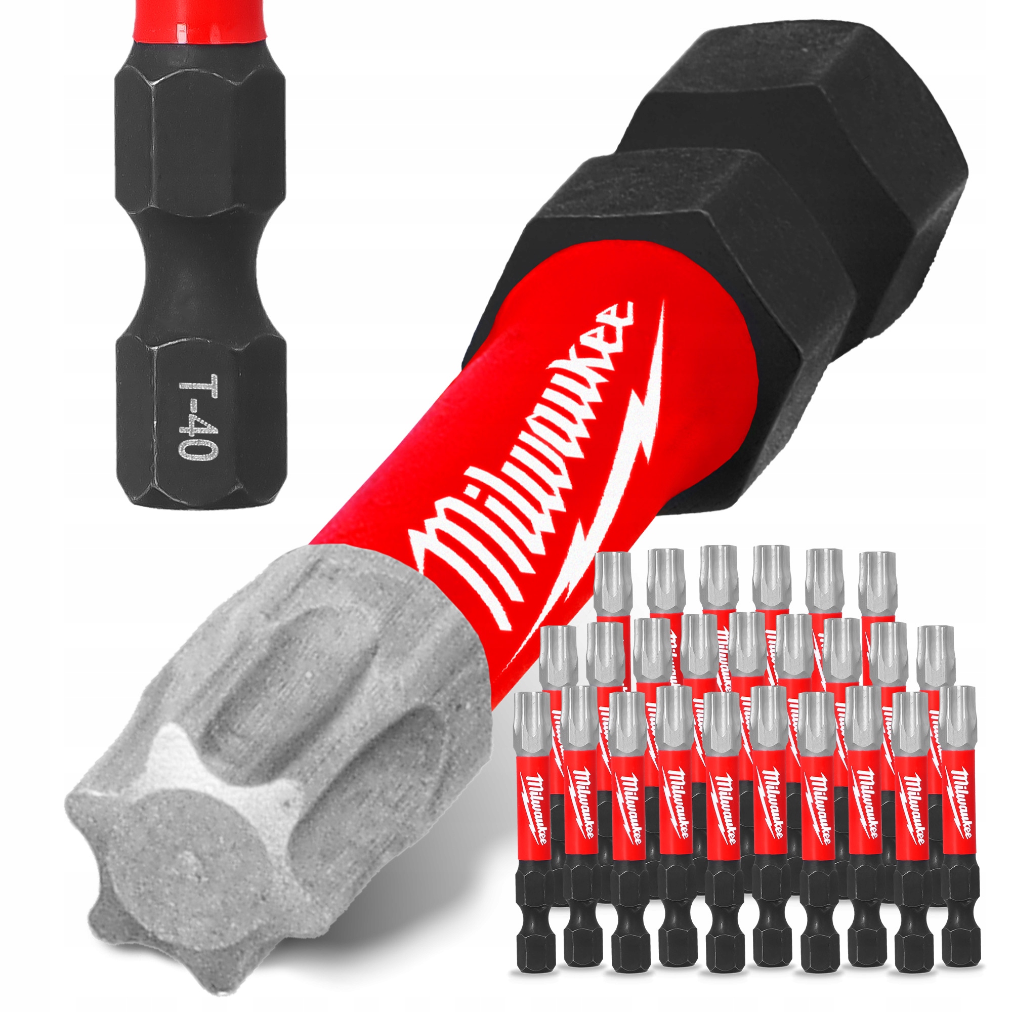 25x Nárazový bit Milwaukee TX40 50 mm Magnetická Koncovka Šroubováku Torx V8