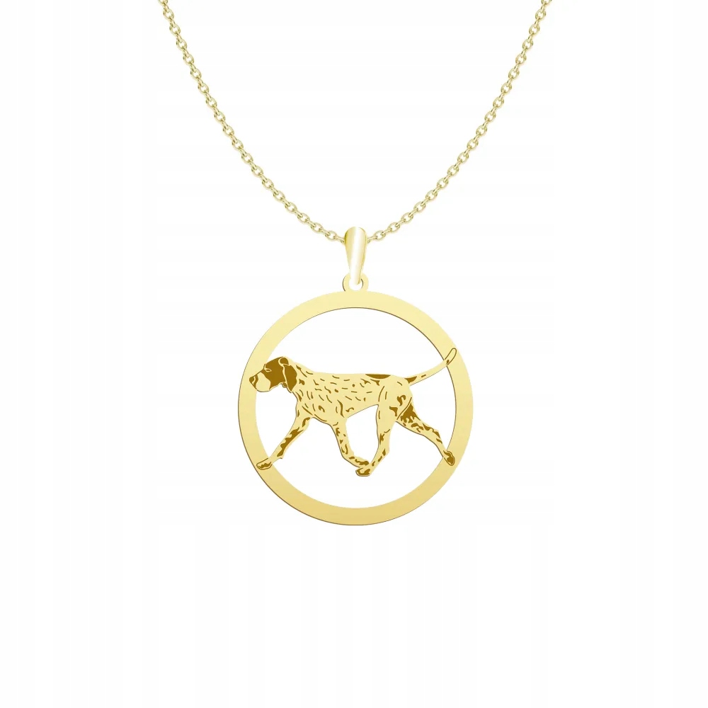 Zlatý náhrdelník se psem plemene Braque d’Auvergne 925 Řetízek Gravírování Bonus