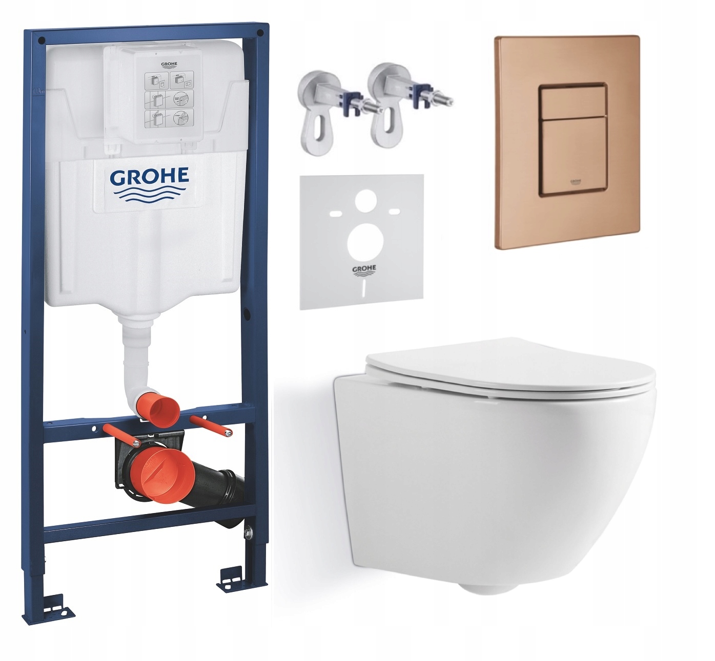 Podomietkový Wc set Grohe s doskovou misou a tlačidlom, brúsená meď