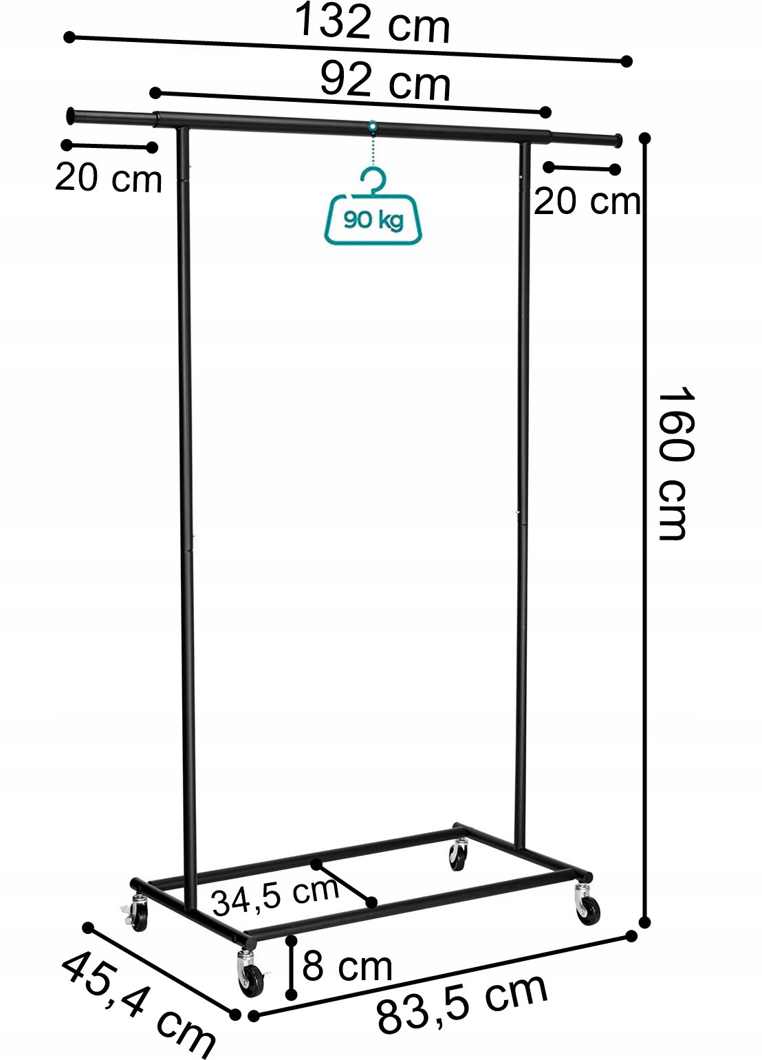 Stojanový Věšák Na Oblečení Tahir Černý Na Kolečkách, Mobilní Šatní Skříň