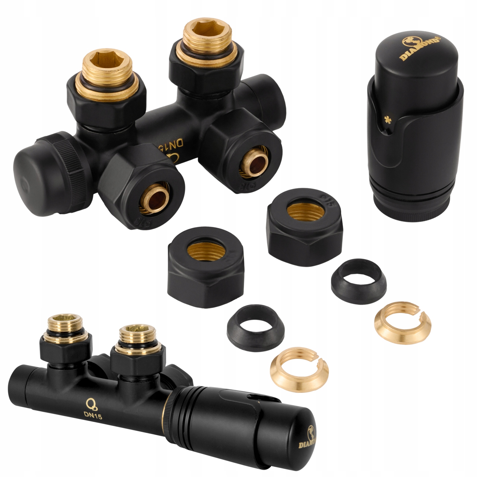 Termostatická Sada Úhlová 1/2" Duoplex Na Pex 16 mm Černá
